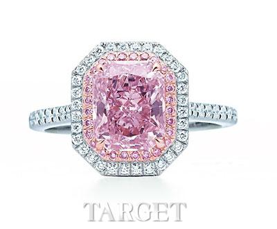 蒂芙尼矩形粉紫钻石戒指