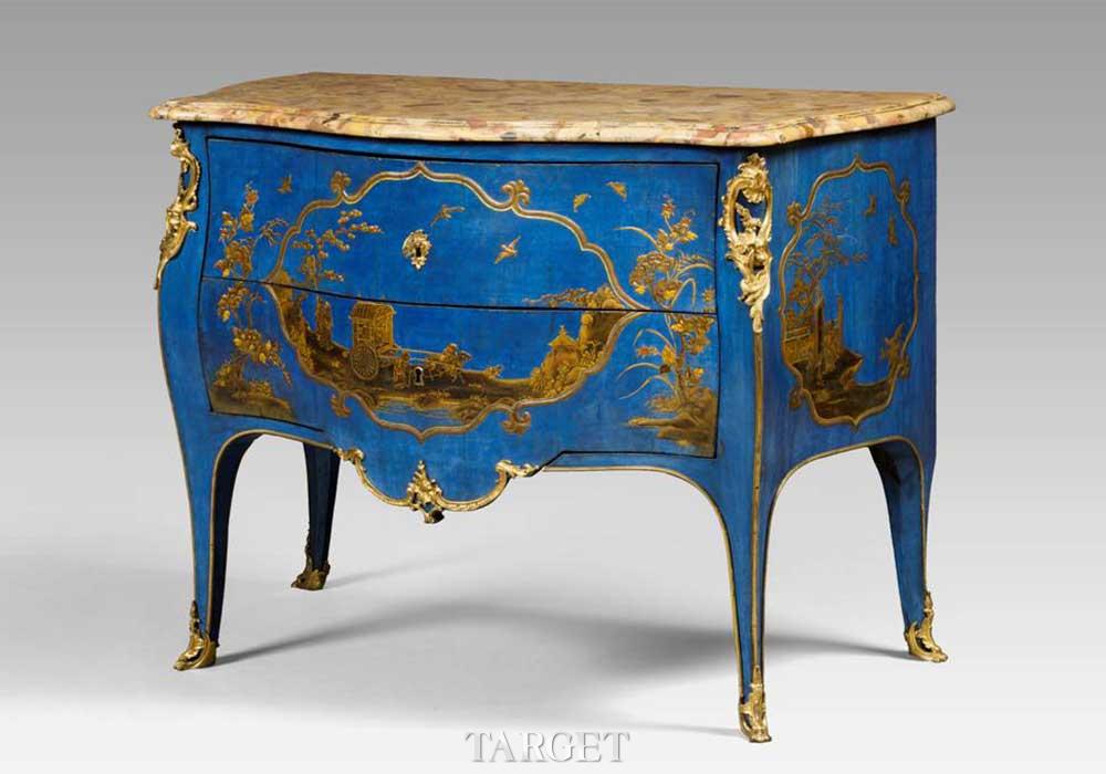 Galerie Steinitz：蓝色日式马丁漆斗橱。作者：Jacques Dubois（1694-1763年）巴黎，路易十五统治时期，约1745-1749年间曾于2014年在装饰艺术博物馆（Musée des Arts décoratifs）随其他杰出展品展出。