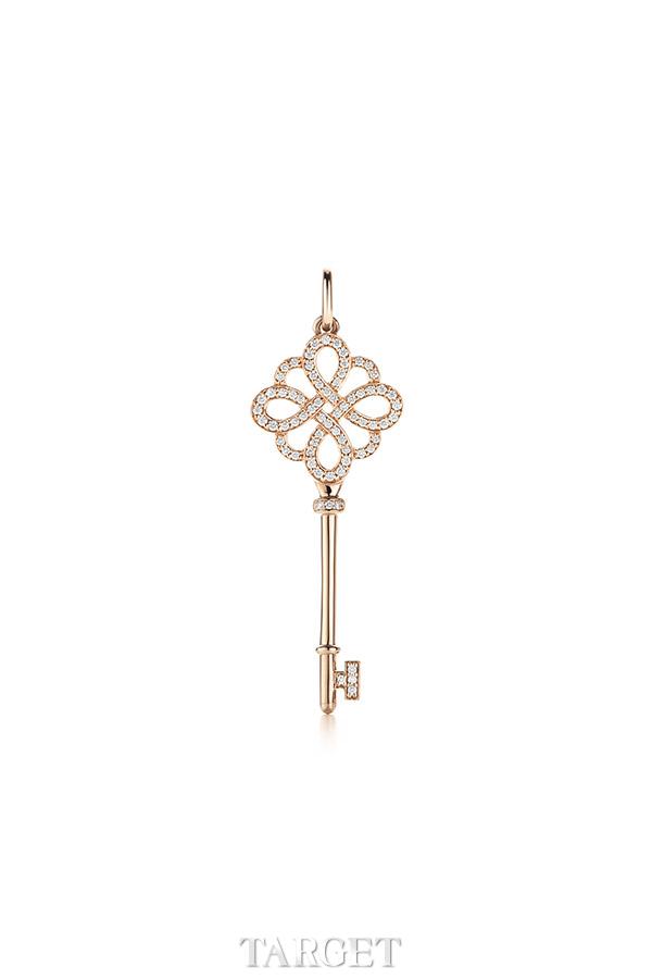 蒂芙尼tiffany keys 18k玫瑰金镶钻knot钥匙吊坠.
