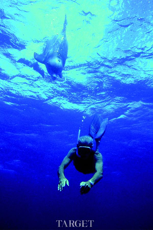 1981年“海豚人”雅克•马犹 (Jacques Mayol) 佩戴欧米茄海马系列120米腕表创造了自由潜水101米的世界纪录