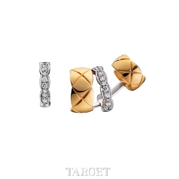 香奈儿高级珠宝COCO CRUSH系列白18K金与黄18K金镶钻耳环